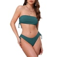 thumbnail image 1 of INSPIRAR CHIC Conjuntos de Bikini de Dos Piezas para Mujeres con Tirantes de Banda y Lazo Lateral, Parte Superior Sin Tirantes y Parte Inferior Triangular, Trajes de Baño en Verde Oscuro, 1 of 5