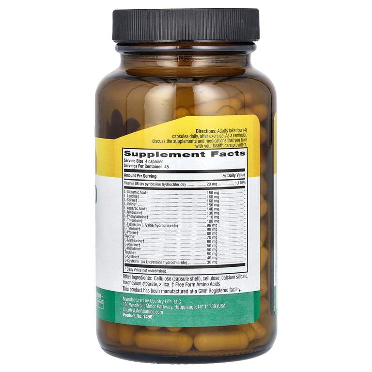 Country Life, Max-Amino Caps, 180 Vegetarian Capsules, Contains B6