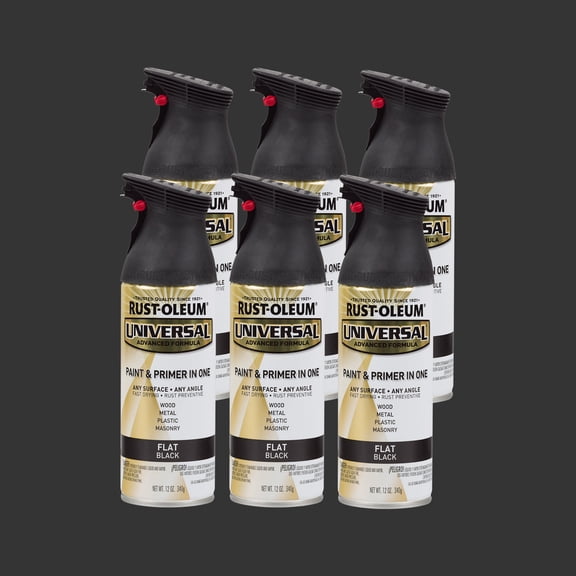 6 Pack, Black, Rust-Oleum Universal All Surface Interior/Exterior Flat Spray Paint-245198, 12 oz
