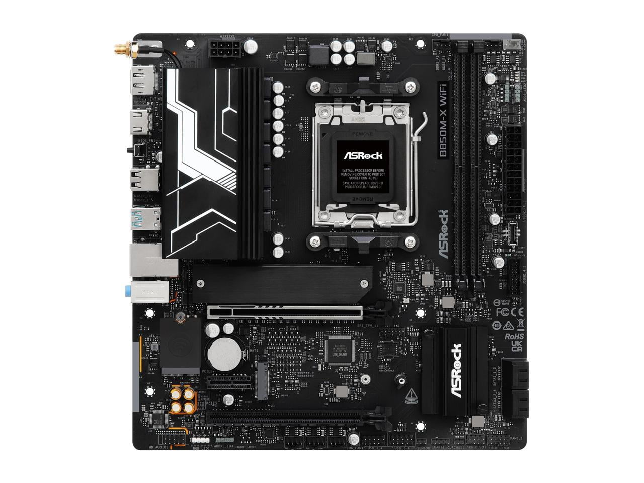 ASRock B850M-X WiFi R2.0 AM5 AMD B850 SATA 6Gb/s USB 3.2 Dual Graphics Outputs RGB Micro ATX Motherboards-AMD
