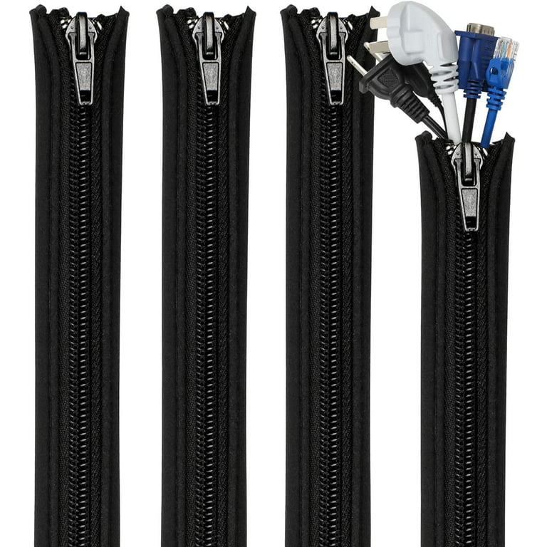 Geekria 4 Pack Cable Management, Wire Management with 8 Pieces Cable Ties, 20 inch Cord Management with Zipper for TV / Office / Home Entertainment /