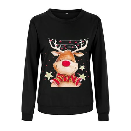 

Family Pajama Christmas Women s Christmas T Shirts Thick Crewneck Ultra Soft Deer Head Bow Print Long Sleeve Tops Blouse For Adults Sweater Christmas Pajamas for Adults Family