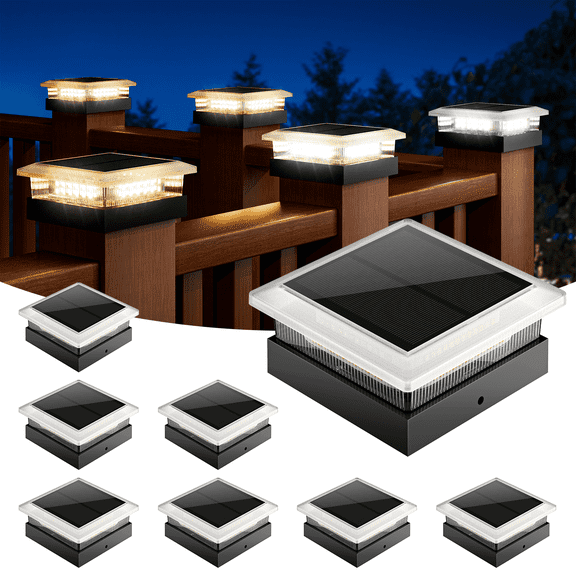 Nacinic Solar Fence Lights, 8-Pack Solar Deck Lights for 4x4 Post, 96 LED Post Cap Lights, IP65 Waterproof, 15  Hours, 4 Modes