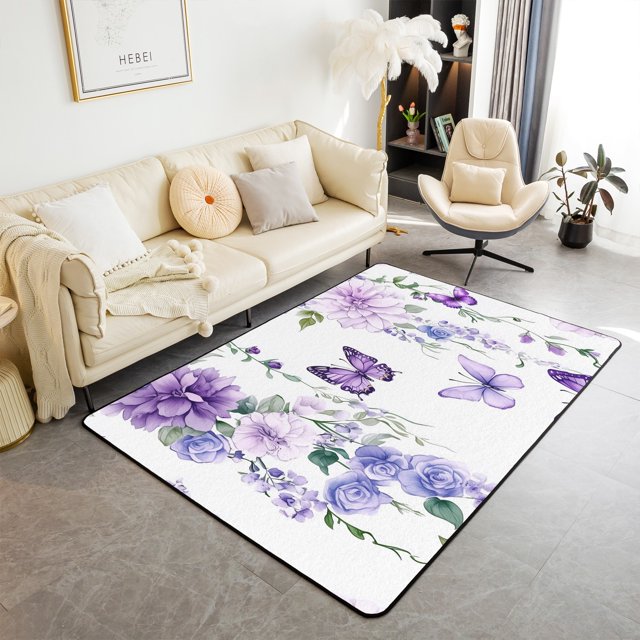 Erosebridal Flying Butterfly Area Rugs For Living Room 3x5,Spring Garden Bedroom Decor,Flower Room Decor