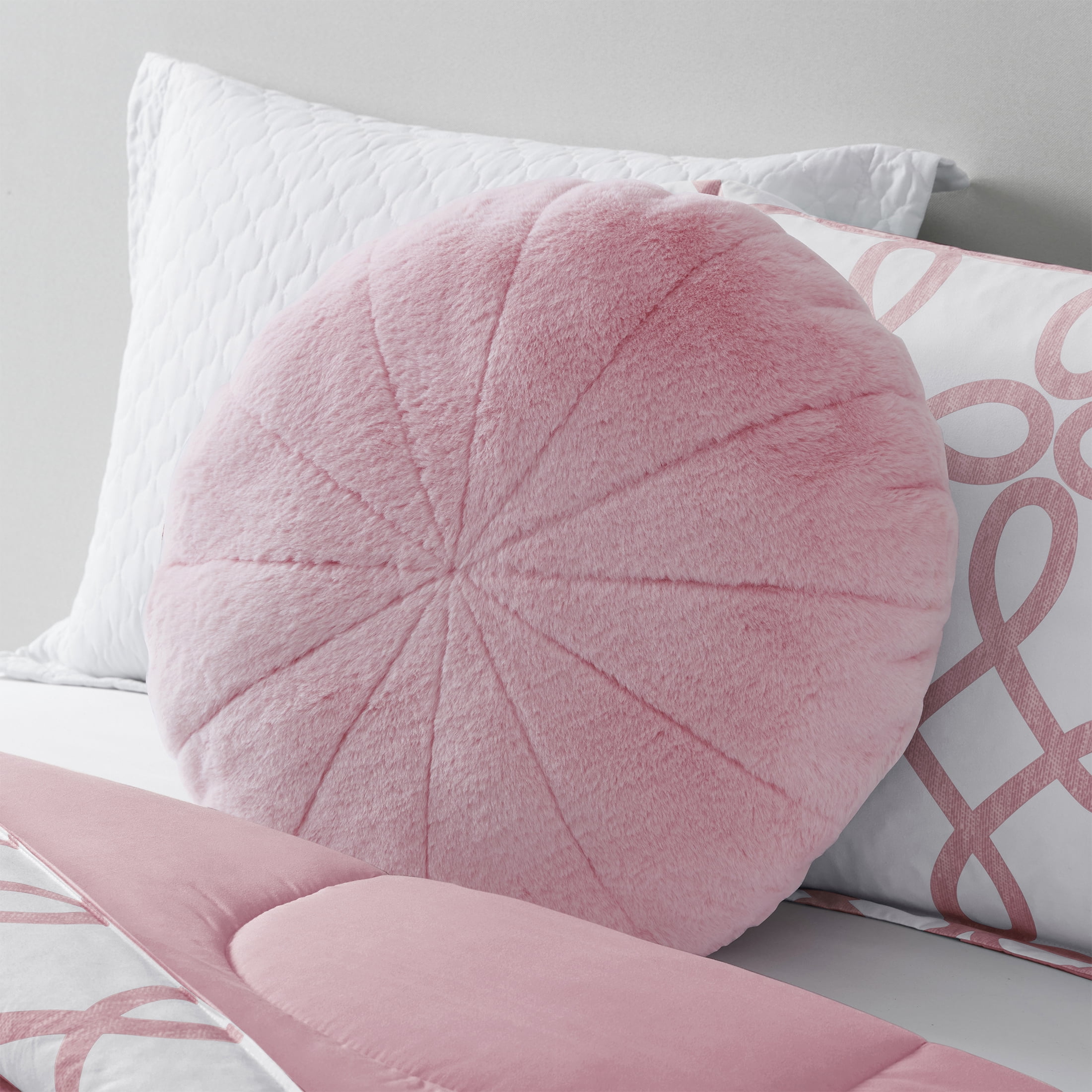 Mainstays Plushy Faux Fur Round Decorative Pillow, 23" x 23", Dusty Rose