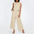 thumbnail image 2 of Conjunto de dos piezas de lino de color liso para mujer: top corto sin mangas con botones y pantalones de pierna ancha, tejido transpirable para el verano, 2 of 8