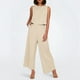 thumbnail image 2 of Conjunto de dos piezas de lino de color liso para mujer: top corto sin mangas con botones y pantalones de pierna ancha, tejido transpirable para el verano, 2 of 8