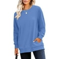 thumbnail image 6 of Crewneck Sweatshirts for Women No Hood Fall Casual Long Sleeve Pullover Tops Loose Sweatshirt with Pocket Royal Blue 2XL, 6 of 7