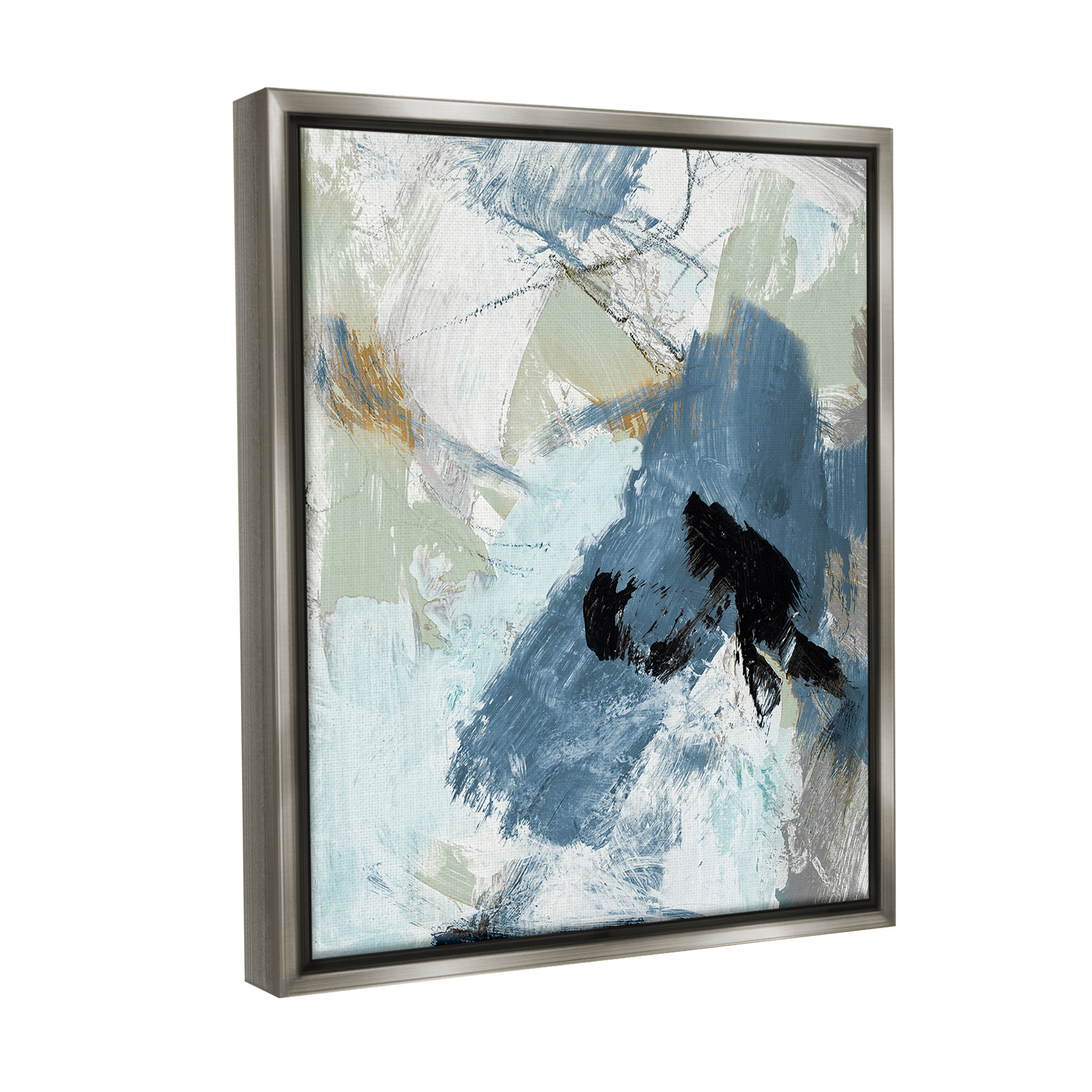 Stupell Industries Chaotic Brush Strokes Pattern Abstract Painting Gray Floater Framed Canvas Art Print Wall Art, 17 x 21