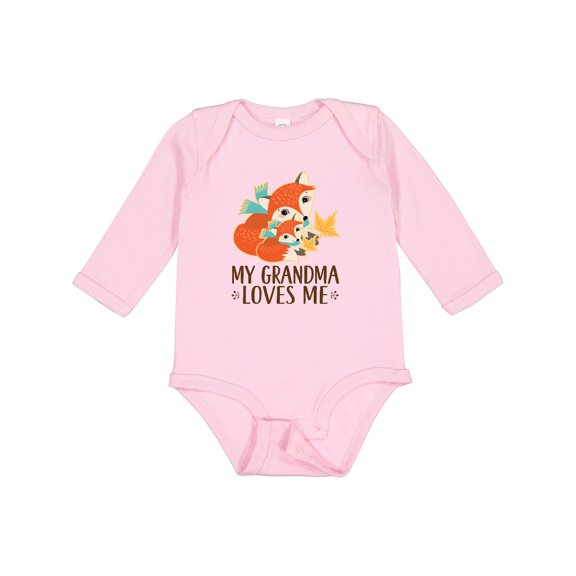 Inktastic Grandma Loves Me Woodland Fox Boys or Girls Long Sleeve Baby Bodysuit