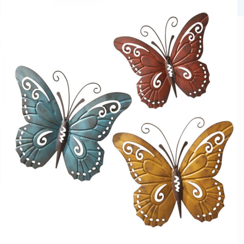 Shengshi 3Pack Metal butterfly Outdoor Wall Art, Garden Lawn Outdoor
