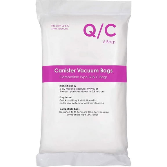6 Pack 53292 Type Q/C HEPA Dust Bags for Kenmore 53292 6 Pack Type Q HEPA Vacuum Bags for Canister Vacuums