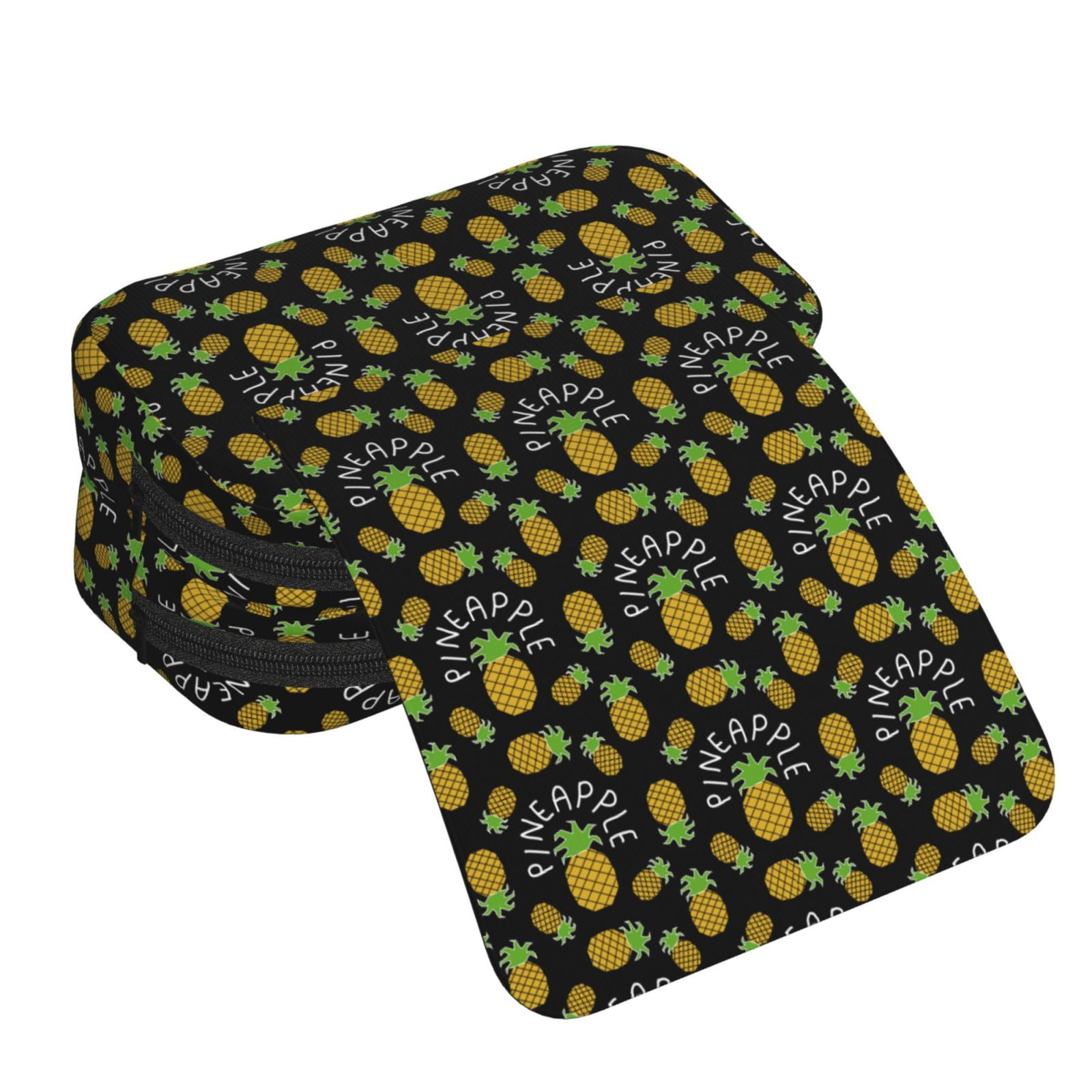 Rateoe Pineapple Pattern Double Clamshell Pen Case, Storage Organizer with Two Zipper Compartments– Holds Up to 50 Pencils & Pens