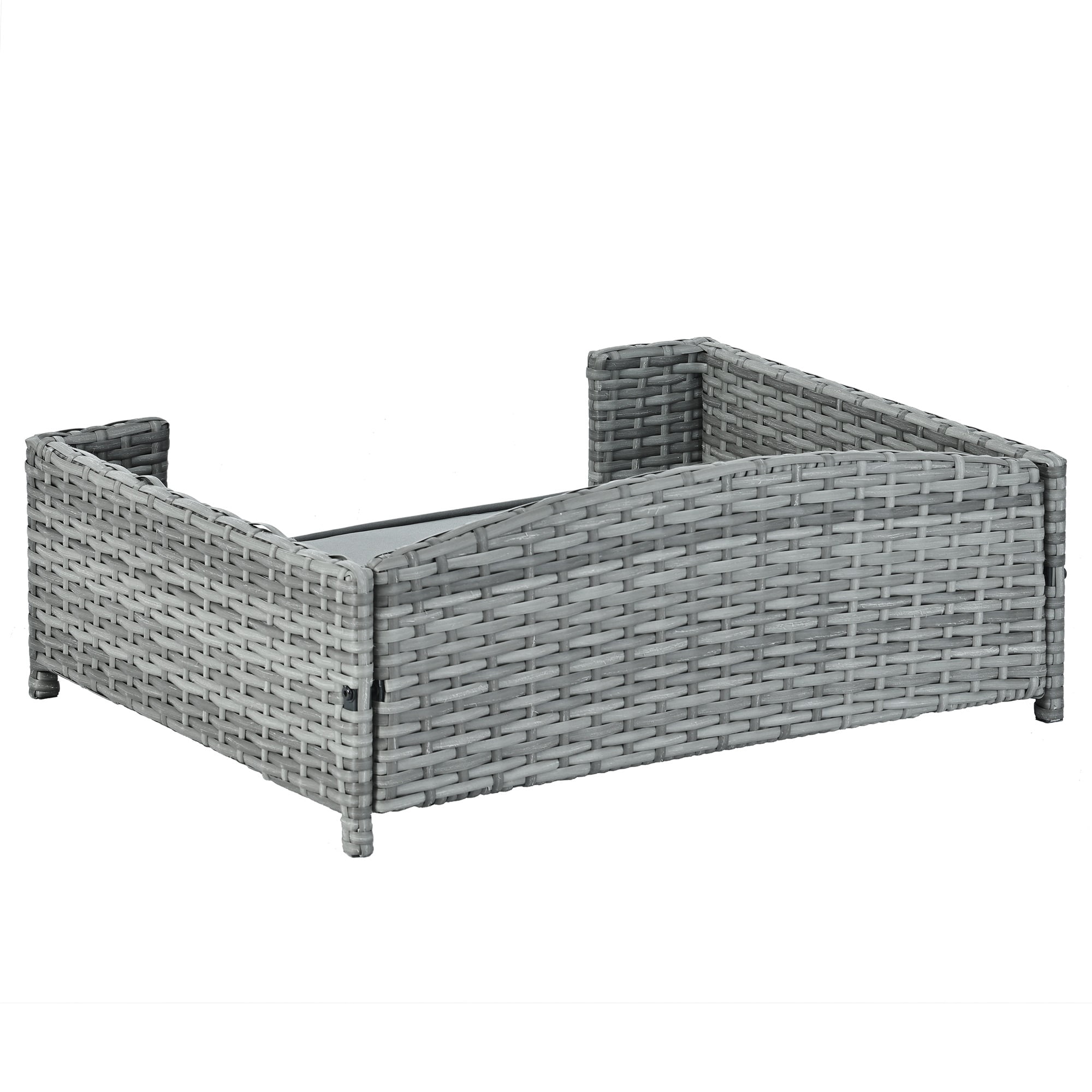 Pefilos 25" PE Wicker Dog Sofa Bed Elevated Raised Rattan Pet Bed for Indoor/Outdoor with Removable Cushion Lounge Curved backrest, Gray Pefilos 25" PE Wicker Dog Sofa Bed Elevated Raised Rattan Pet Bed for Indoor/Outdoor with Removable Cushion Lounge Curved backrest, Gray