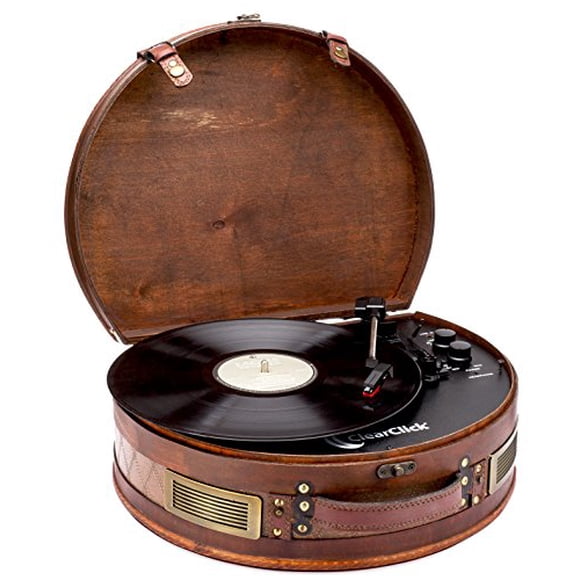 ClearClick - Tocadiscos para maleta vintage con Bluetooth y USB, estilo retro clásico de madera