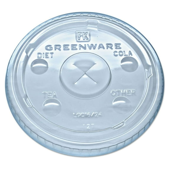 Greenware Cold Drink Lids, Fits 16 Oz, 18 Oz, 24 Oz Cups, X-Slot, Clear, 1,000/carton