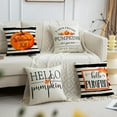 thumbnail image 5 of Fall Pumpkin Pillow Cover 18x18 Fall Decor Cushion Cover Autumn Stripe Throw Pillow Cover Thanksgiving Farmhouse Decorative Cushion Cases 18x18 Set of 4, 5 of 6