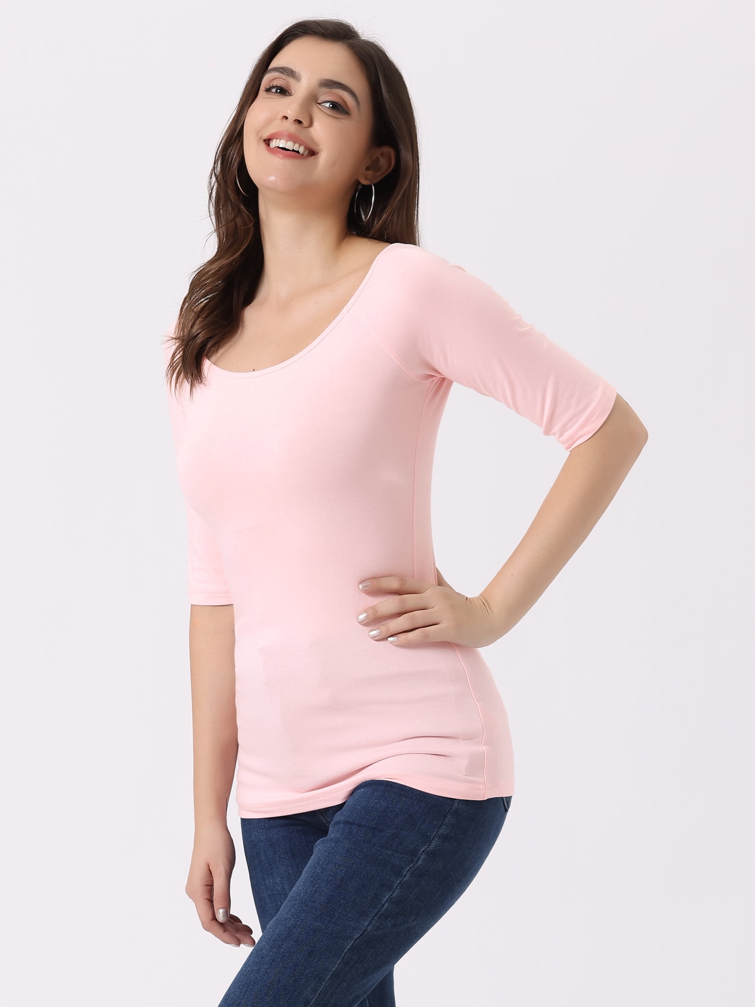 DARING DIVA Women's Slim Fit Pullover Boat Neck Stretchable T-Shirt XS Light Pink