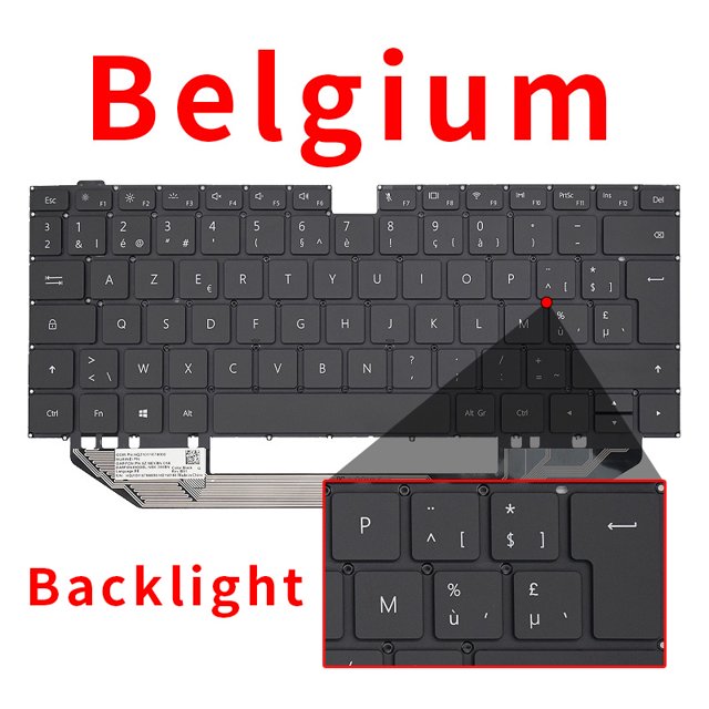 Clavier Rétroéclairé US RU pour HUAWEI MateBook X Pro MACHR MACH-W19L W19B W29L W09 MACHC-WAH9LP/WAE9LP NSK-360BN 9Z.NEXBN Rétroéclairage Belge