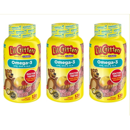 Lil Critters VitaFusion Omega-3 DHA Dietary Supplement Gummies, 360 Gummies (3x120ct)