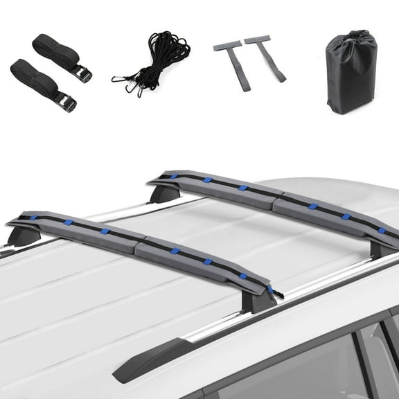 Fogcroll Universal Car Soft Roof Rack Pads Luggage Carrier System Car Roof Rack for Kayak Surfboard Canoe Include 2 Heavy Duty Tie down Straps, 2 Tie down Rope, 2 Quick Loop Strap 1 Set