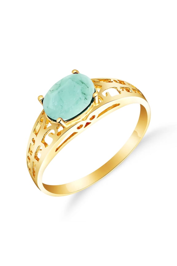 14k Solid Gold Filigree Ring with Natural Emerald - Size 6