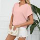 thumbnail image 2 of Camiseta Lisa Manga Corta De Murciélago Cuello En V Casual Simple Top De Verano Para El Trabajo En Casa Compras Rosa L, 2 of 6