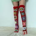 thumbnail image 2 of IWRICH Women's Cable Knit Thigh Socks Ethnic Floral Crochet Knit over Knee High Stockings Tube Leg Warmers Boot Socks Red, 2 of 4