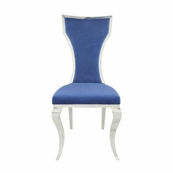 Acme Azriel Blue Velvet & Mirroed Silver Finish Side Chair(Set-2)