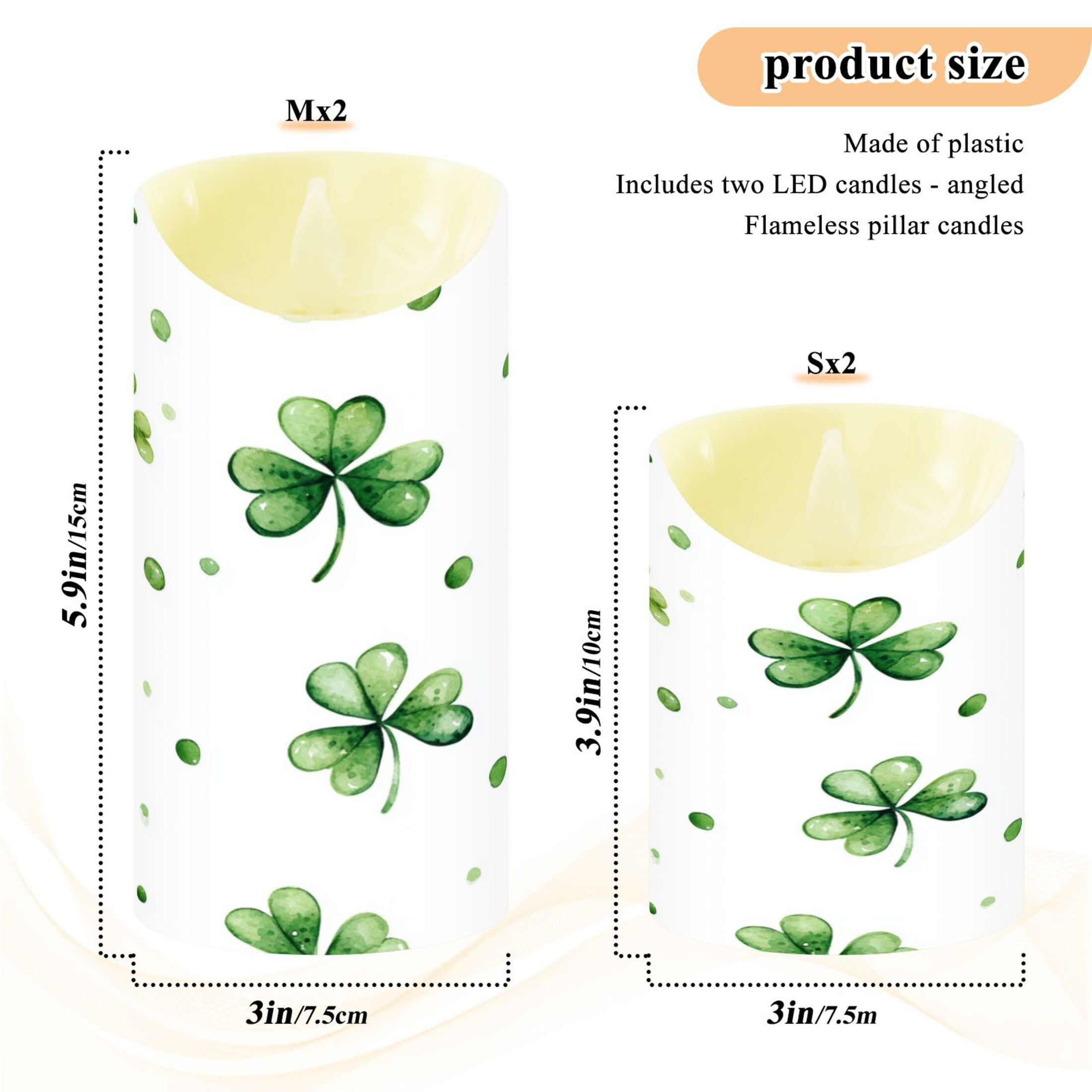 2 PCS Tilted Flameless Candles Flickering LED Lights Battery Operated Candles with Remote Timers for Holiday Decor Shamrock Leaves