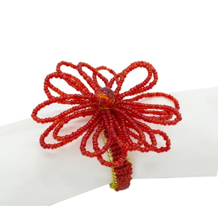 

Fennco Styles Hand Beaded Flower Design Napkin Ring-Set of 4 (Red)