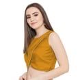 thumbnail image 2 of eloria Women Round Neck Sari Top Blouse Casual Short Sleeve With Triangle Lace, Art Silk Color : Mustrad, SIZE : 40, 2 of 5