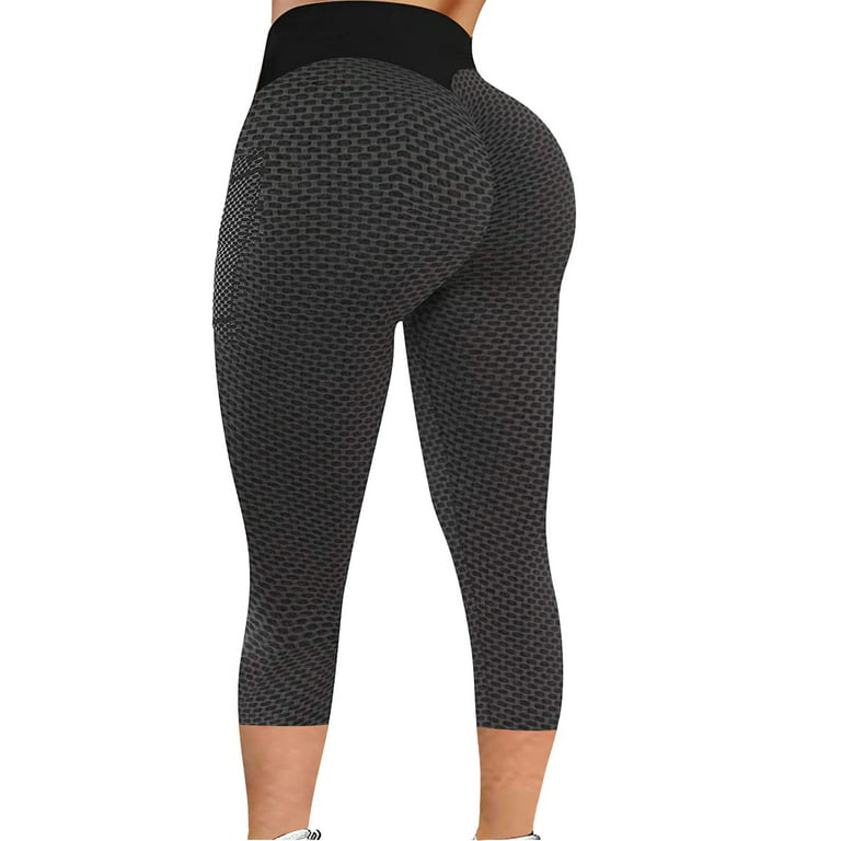 RQYYD Clearance Women High Waisted Workout Yoga Pants Butt Lifting Scrunch  Booty Cropped Leggings Tummy Control Anti Cellulite Textured