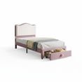 thumbnail image 1 of Versatile Colorful Comfort - Twin Upholstered Platform Bed Frame with Headboard & Storage Drawer - SolidColor Wood Slats, Noise-Free, Easy Assembly, No Box Spring Needed - Blue and White, 1 of 7