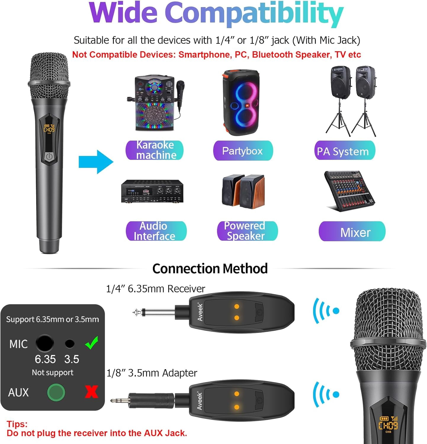 Aveek Wireless Microphone for Karaoke, Rechargeable  Microphone,for Speaker,Karaoke Machine,Speech,Wedding,Party Singing,Grey&Red,2 packs