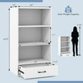 thumbnail image 3 of GOFLAME 4-Tier Small Bookcase with Storage Drawer, 42.5” Wood Bookshelf with 3 Open Shelves, Modern, Standing Organizer Storage Cabinet for Living Room, Home Office, Study, White, 3 of 9