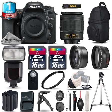 Nikon D7500 Camera + AF-P 18-55mm VR + Pro Flash + Extra Battery + 1yr Warranty (International Version)