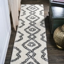 JONATHAN Y MOROCCAN HYPE 2 x 10 Runner Rug, Deia Moroccan Style Diamond Shag - White/Gray, MOH401A-210