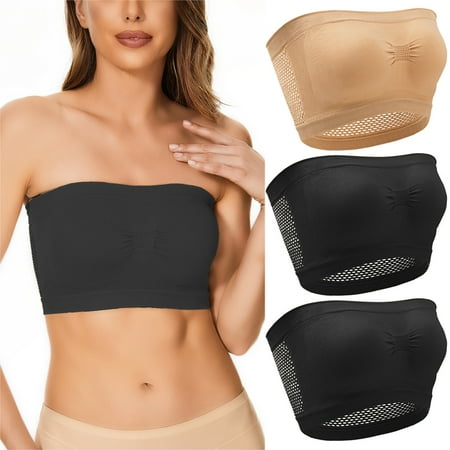 

Women s Plunge Bra 3 Pieces Non Padded Bandeau Sprots Bra Strapless Convertible Bralettes Basic Layer Top Bra