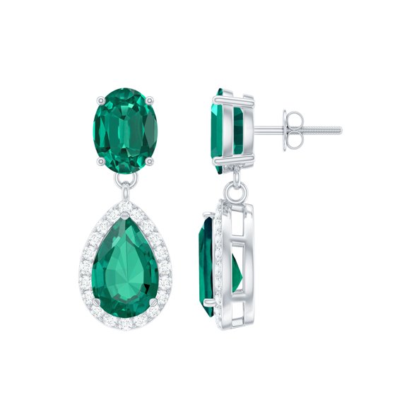 Rosec Jewels Lab Created Emerald Teardrop Earrings for Women with Moissanite - AAAA Grade, 925 Sterling Silver
