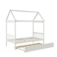 thumbnail image 3 of Kselythan Twin Floor Bed Frame, Pine Solid Wood Platform Bed Frame With Twin Size Trundle&Roof,Solid Wood House Bed For Boys Girls Bedroom,White,Pink, 3 of 9