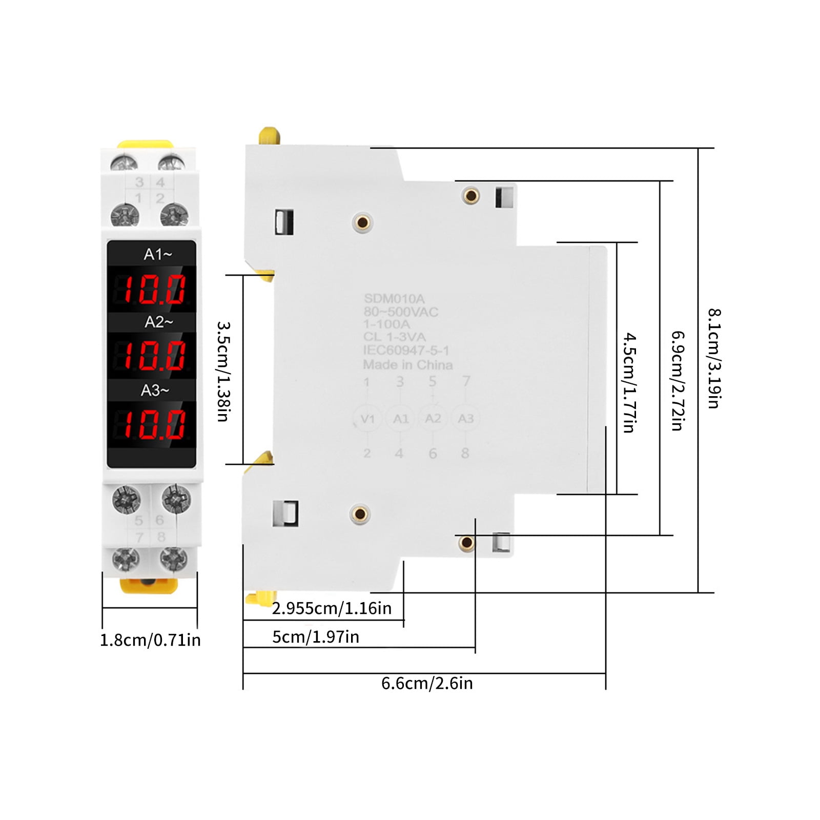 3 Phase Ampere Meter Modulars Current Meter Gauges Indicators Din Rails Mount LED Digital Ammeter AC80V~500V 1~100A