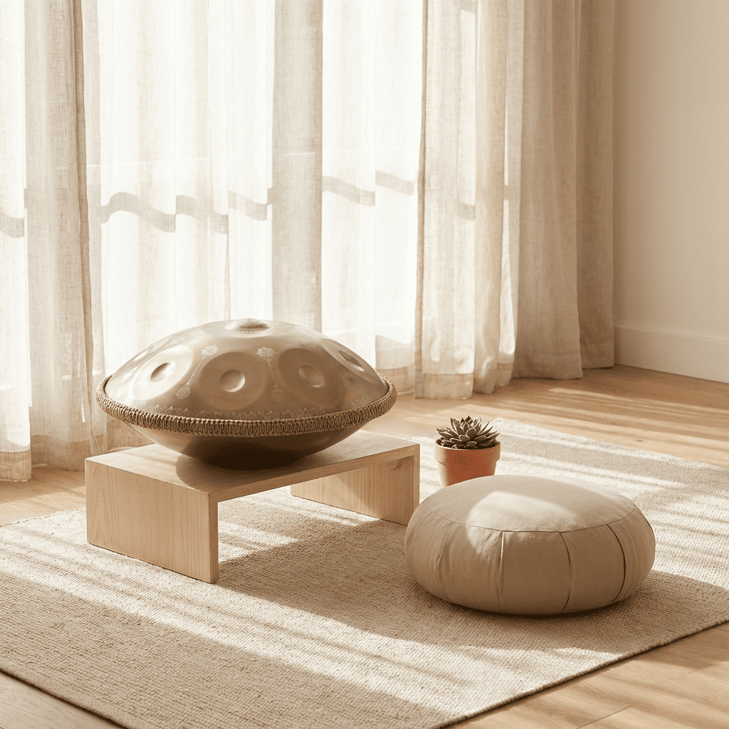 22-inch 10-Note Meditation Handpan, Dual Sound Modes Art Device for Celebration, Champagne Gold