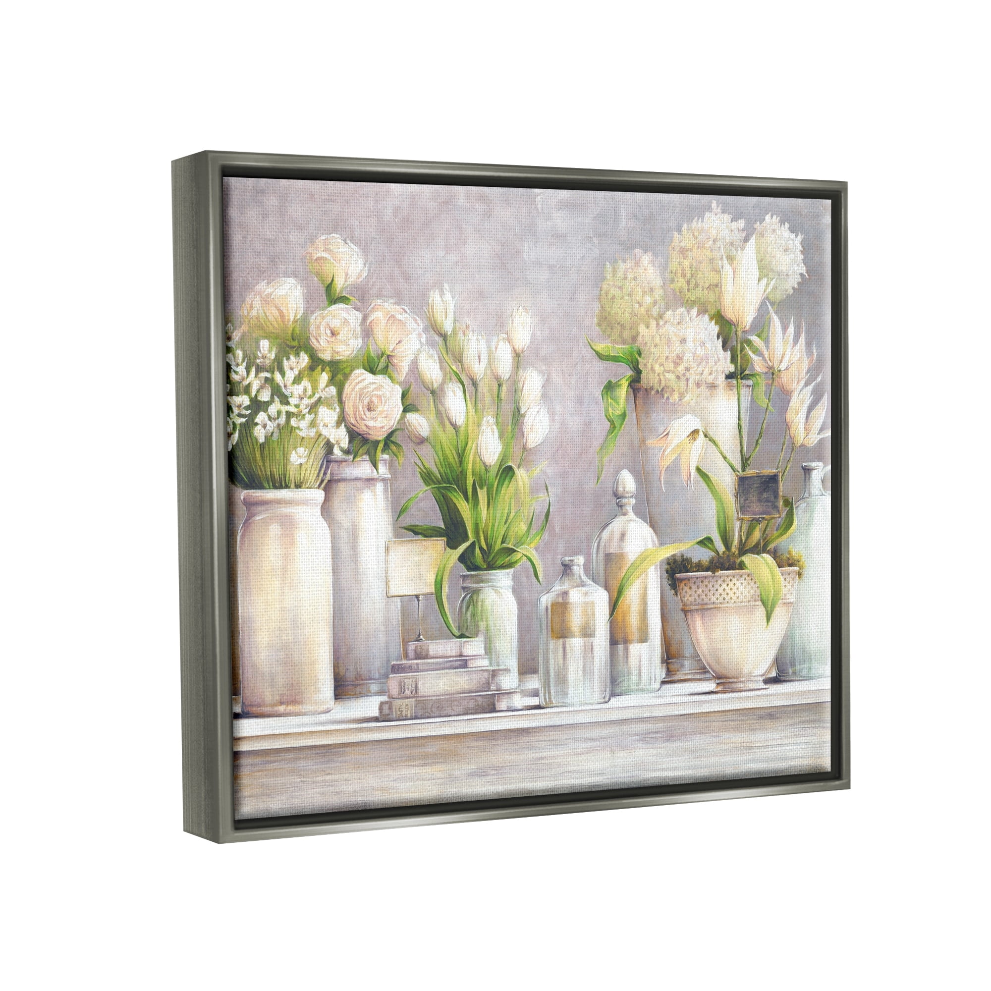 Stupell Industries Varied Flower Bouquets Traditional Still Life Plants Painting Luster Gray Floating Framed Canvas Print Wall Art, Design by White Ladder