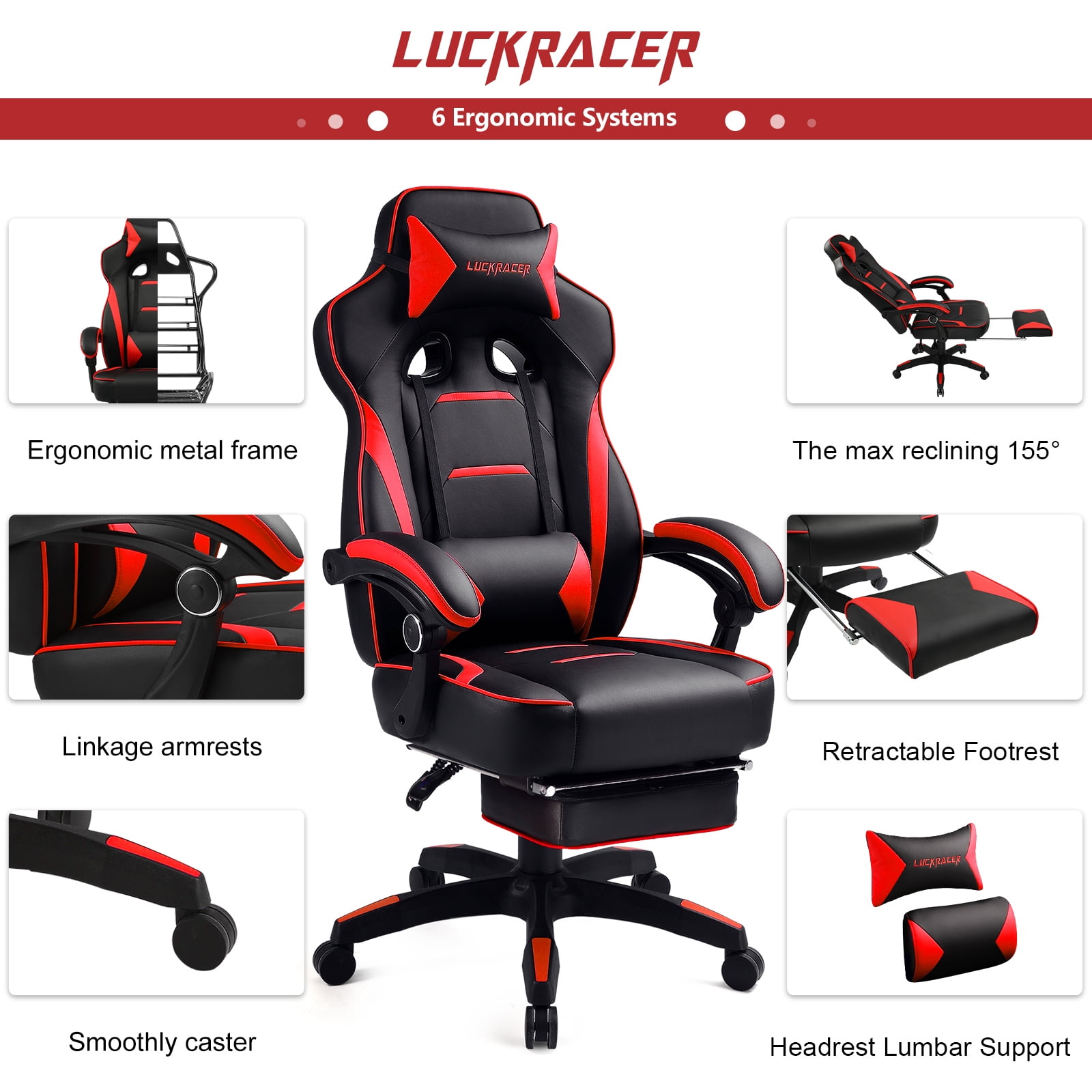 Buy GTRACING Adjustable & Ergonomic Swivel Gaming Chair, Red Online at