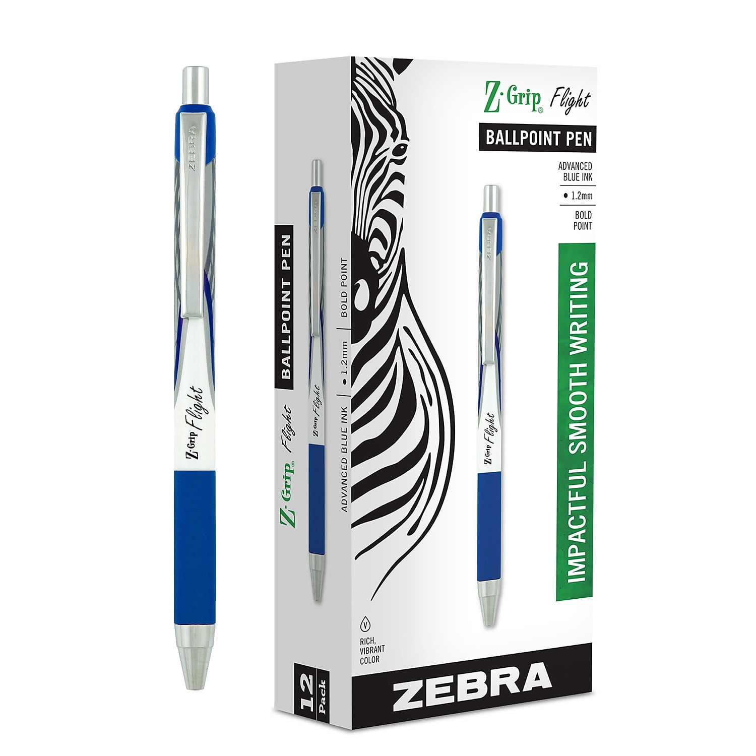 Zebra Z-Grip Flight Retractable Ballpoint Pen Bold Point Blue Ink 12 Per Pack 2 Packs (ZEB21920-2)