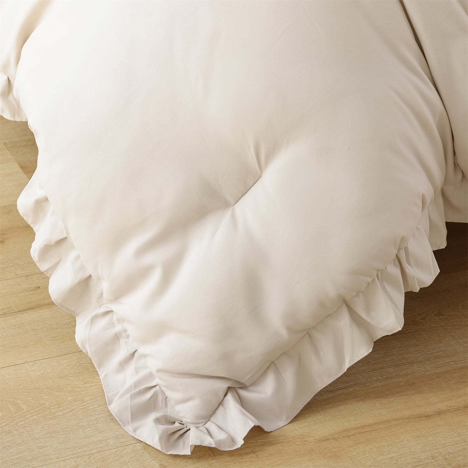 SPRINDAY Full Size Comforter Set For Adult, 3 Piece Ruffle Beige Comforter Sets All Season