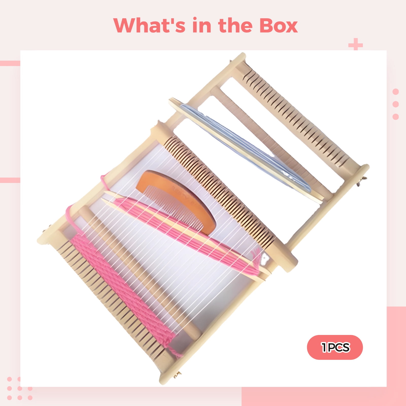 Wooden Weaving Loom for Kids, Adjustable Craft Frame, Includes Yarn Needle Shuttle Comb, Multi-Craft Weaving Loom Large Frame