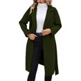 thumbnail image 2 of Women's Notch Lapel Wool Blend Overcoat, Long Length Trench Style Coat, Classic Winter Warm Overcoat, Elegant Casual Outerwear, Versatile Mid-Calf Length Coat Green XXL, 2 of 5