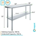 thumbnail image 3 of AmGood 18 in. x 60 in. Stainless Steel Table | Metal Utility Kitchen Prep Work Table | NSF, 3 of 9